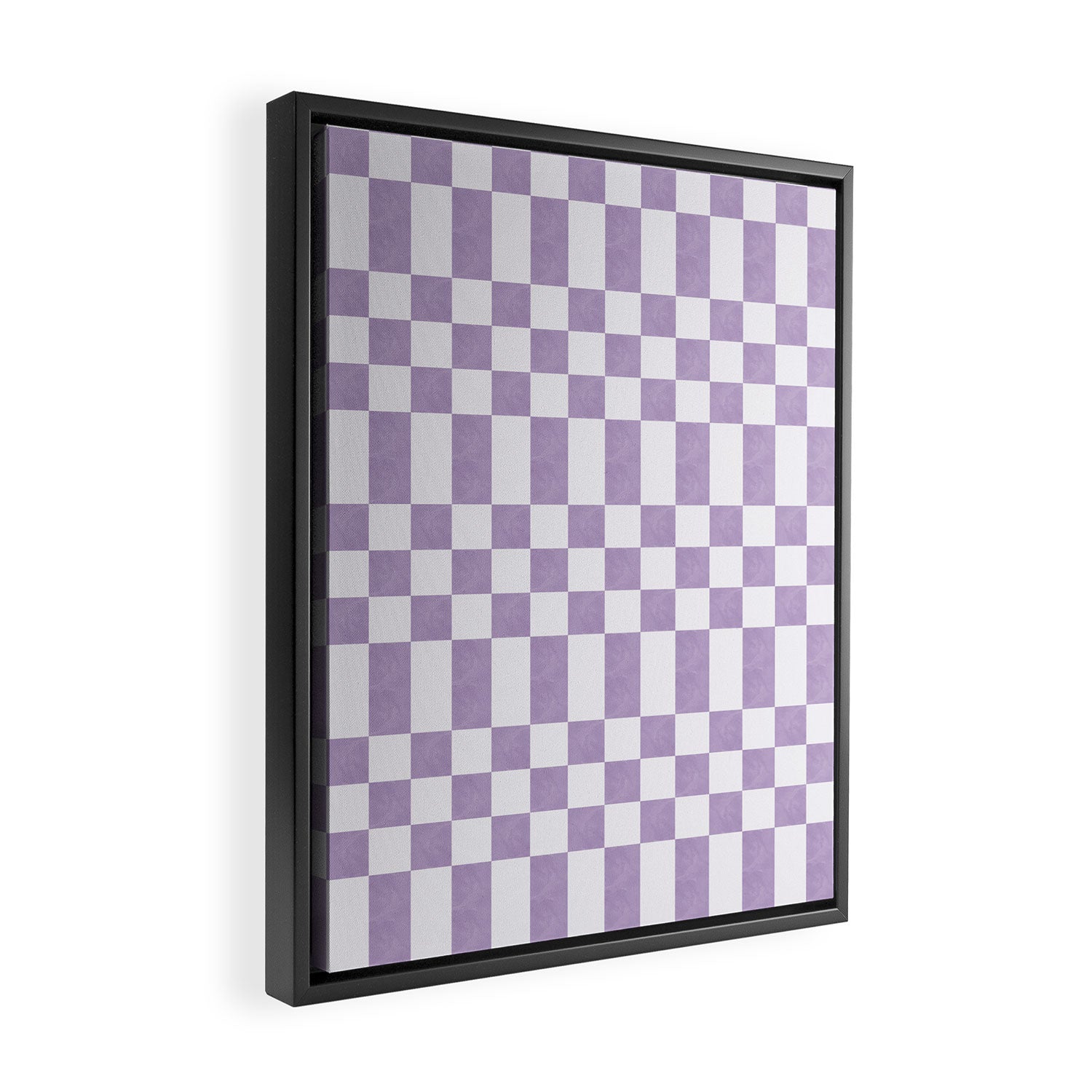 Lilac and white checkered Framed Canvas Print Gallery Image 2
