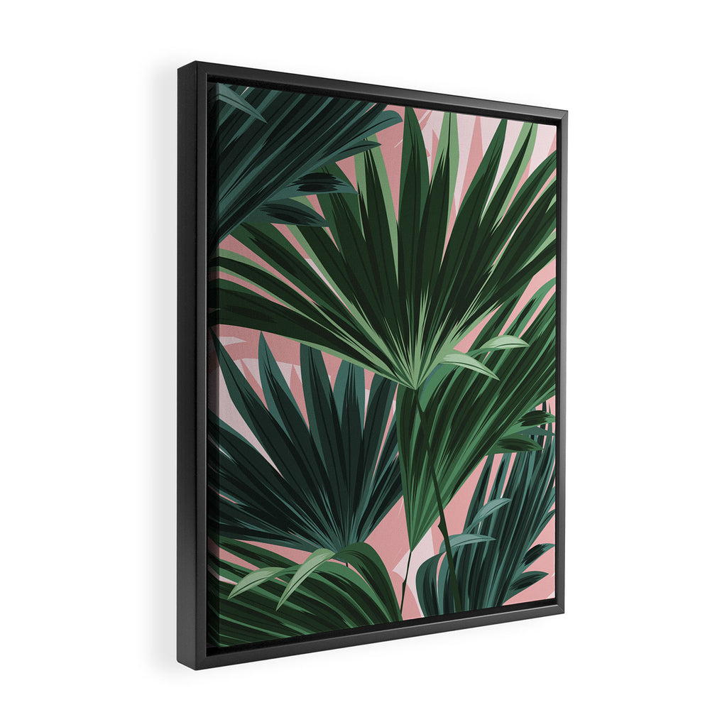 Pink and green palm trees Framed Canvas Print Gallery Image 2