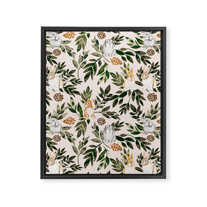 Rabbits in the green forest Framed Canvas Print Gallery Image 1