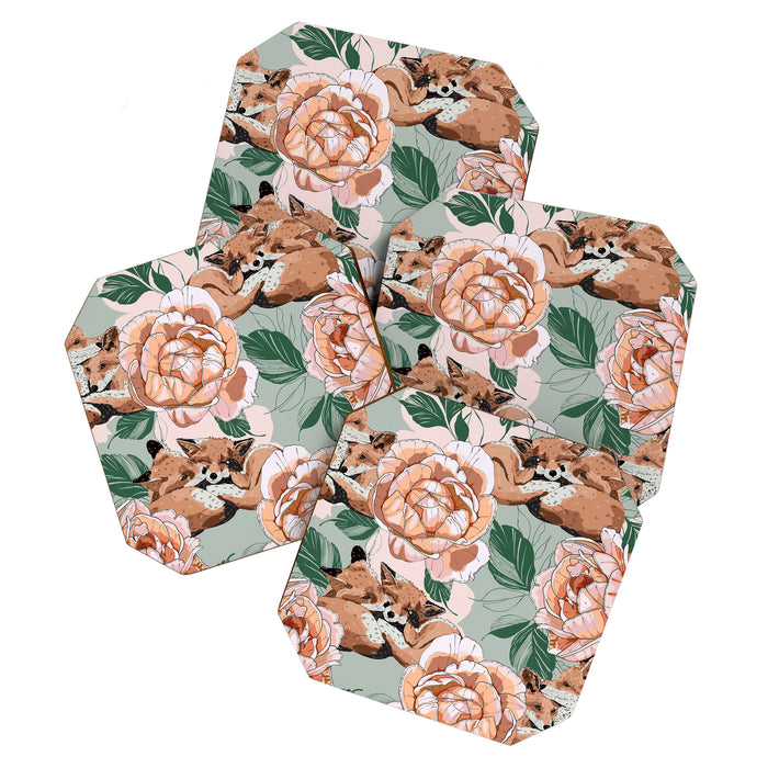 Red foxes in the rose bushes 24 Coaster Gallery Image 1