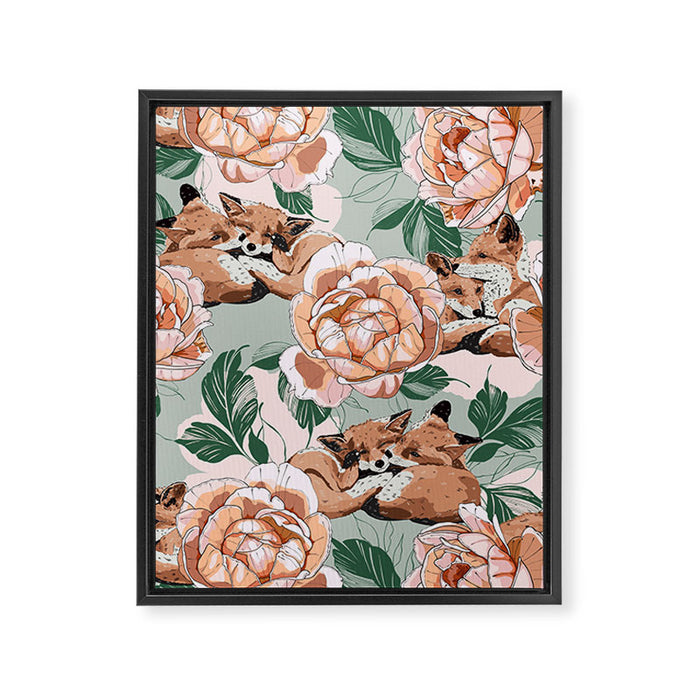 Red foxes in the rose bushes 24 Framed Canvas Print Gallery Image 1