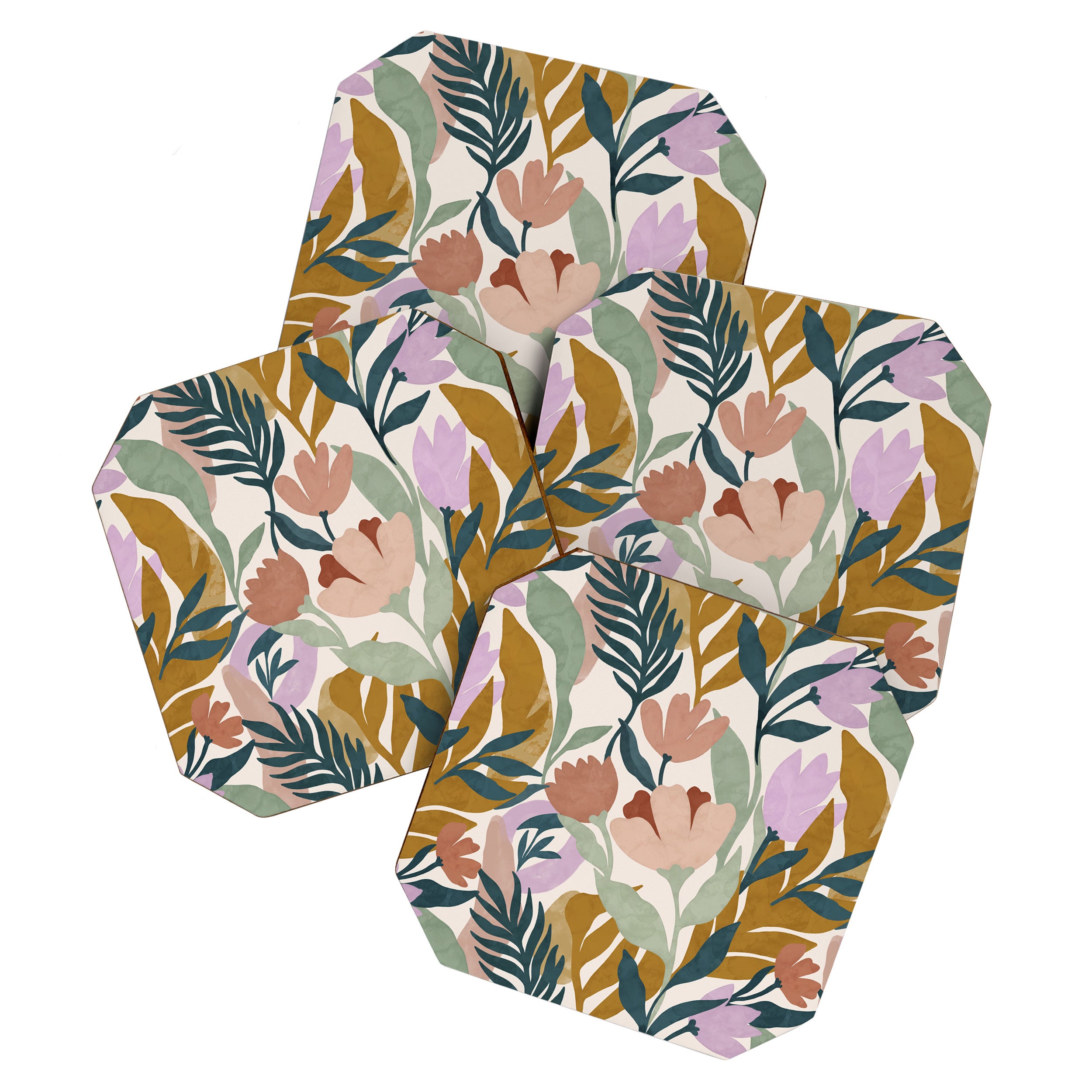 Soft Abstract Floral Leaves Coaster Gallery Image 1