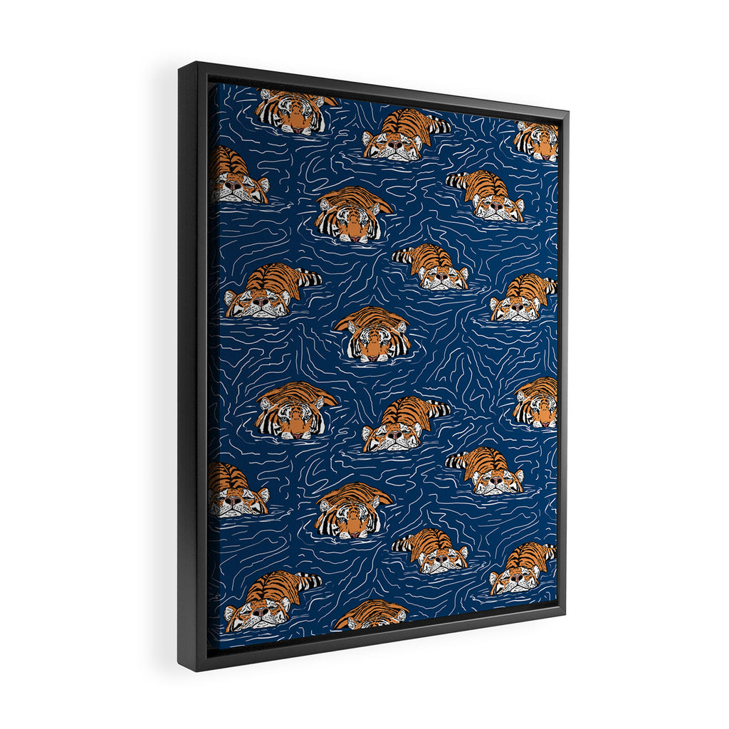 Tigers in the water Framed Canvas Print Gallery Image 2