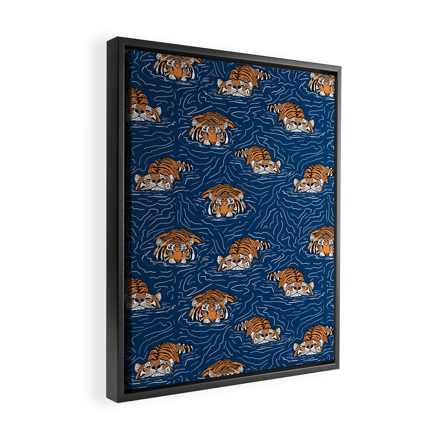 Tigers in the water Framed Canvas Print Gallery Image 2