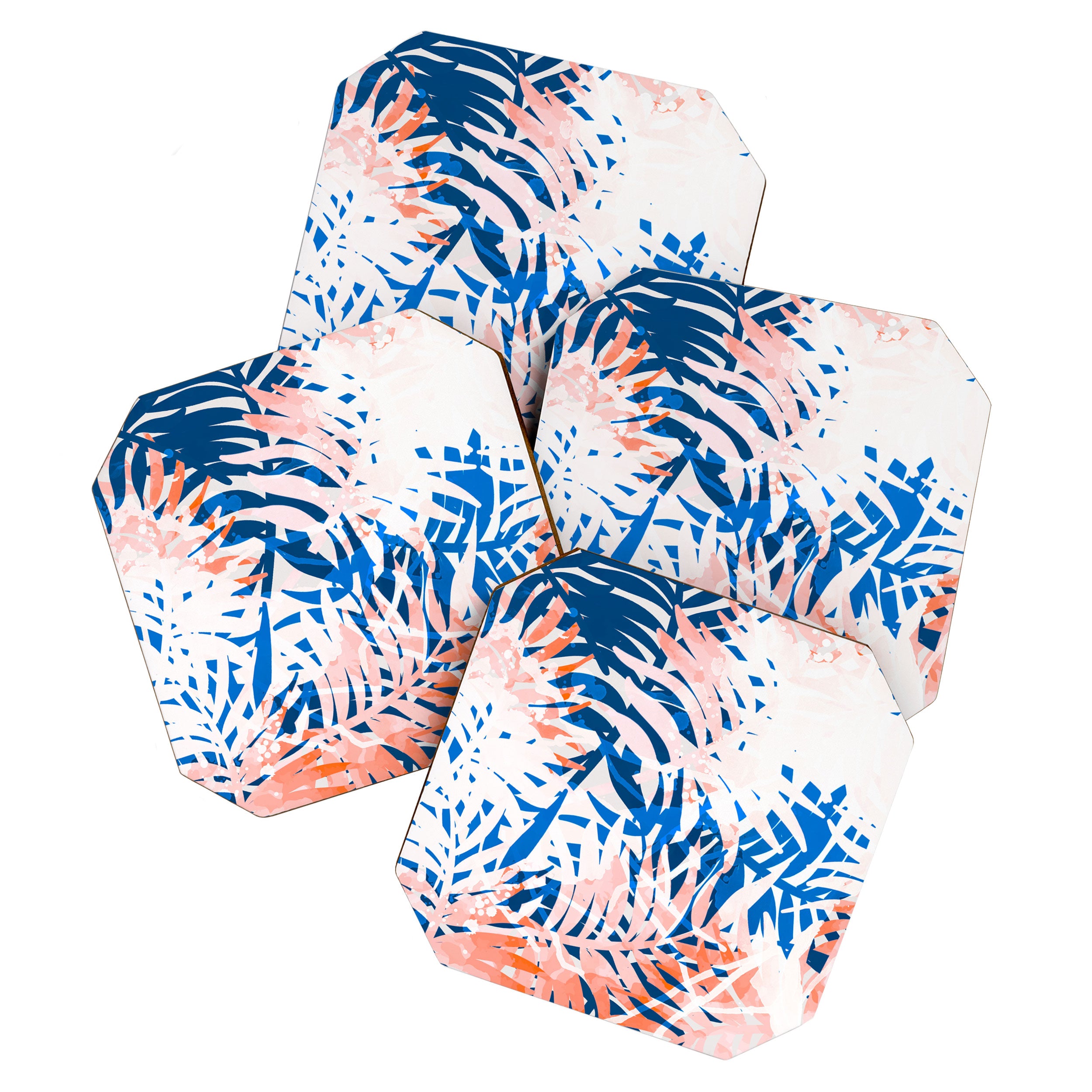 Tropical palms blue and coral Coaster Gallery Image 1