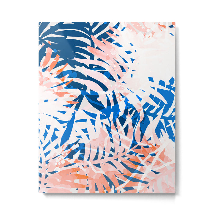 Tropical palms blue and coral Metal Print Gallery Image 1