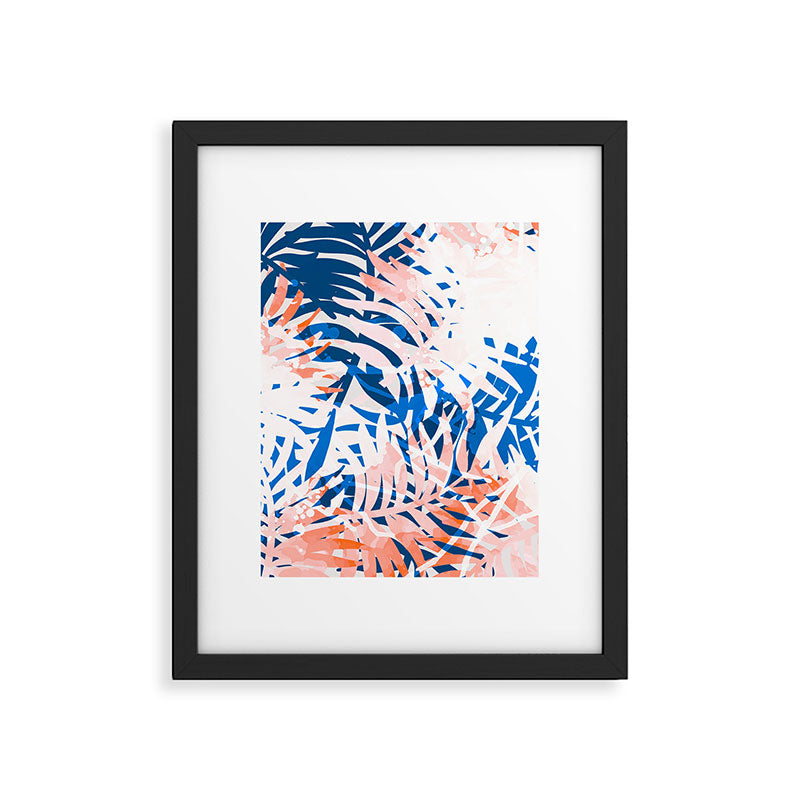 Tropical palms blue and coral Framed Art Print Gallery Image 6