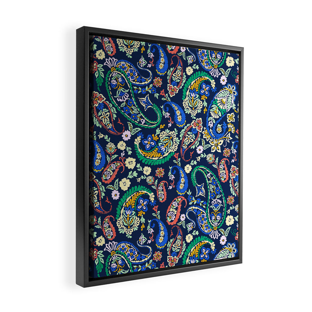 Vibrant paisley print on dark Framed Canvas Print Gallery Image 2