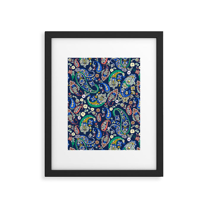 Vibrant paisley print on dark Framed Art Print Gallery Image 1