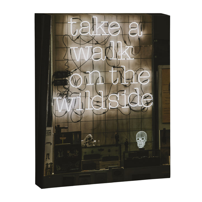 Hey Baby Take a Walk on the Wild Side -  70s Lou Reed quote street art neon retro typography Canvas Print Gallery Image 1