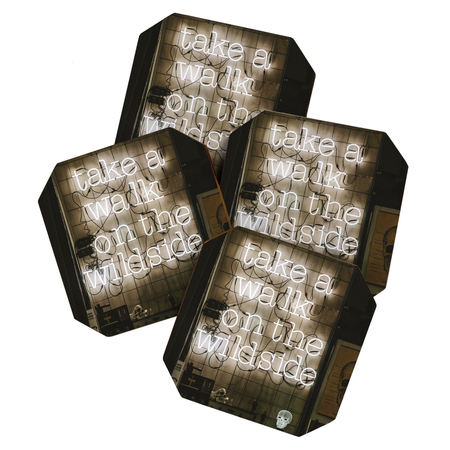 Hey Baby Take a Walk on the Wild Side -  70s Lou Reed quote street art neon retro typography Coaster Gallery Image 1