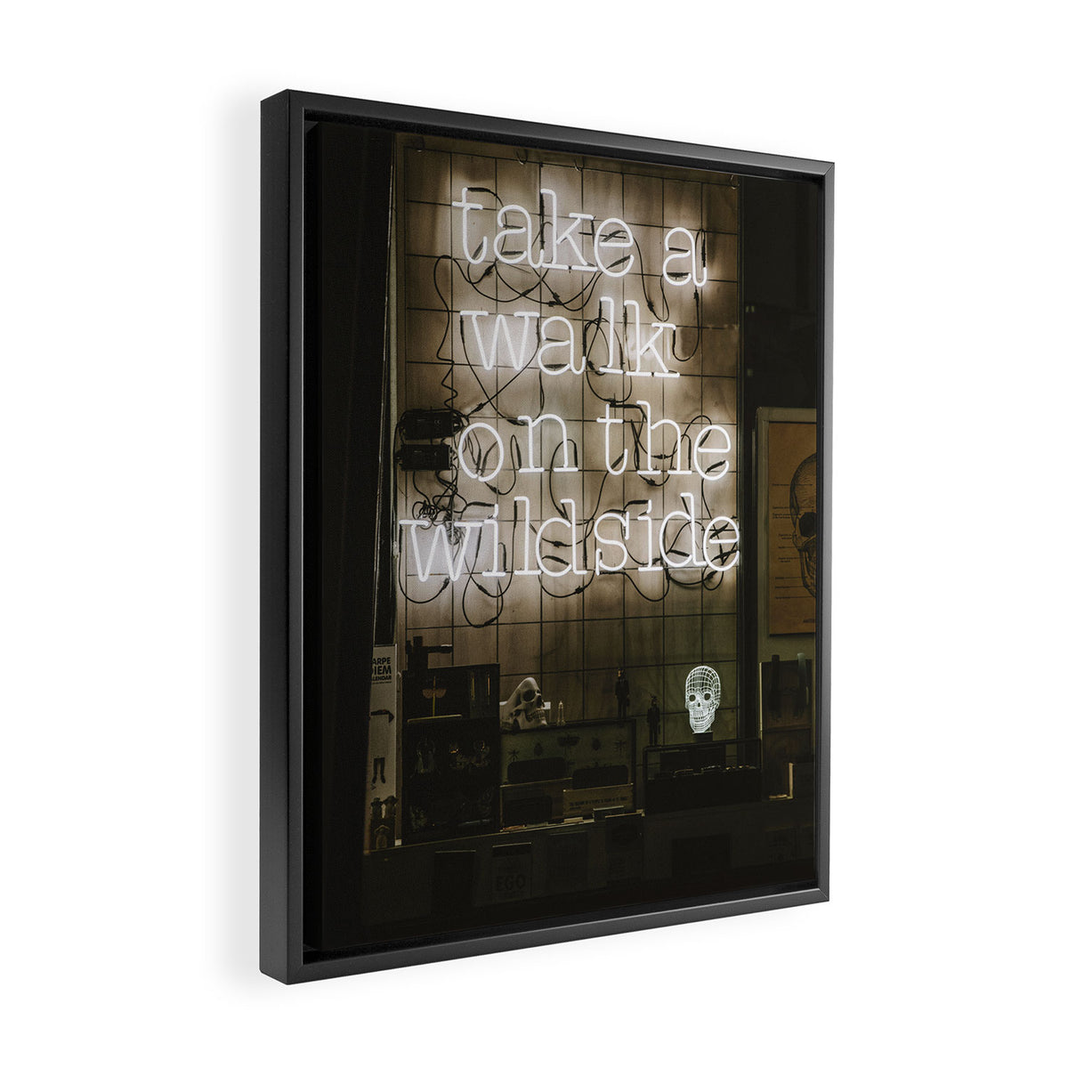 Hey Baby Take a Walk on the Wild Side -  70s Lou Reed quote street art neon retro typography Framed Canvas Print Gallery Image 2