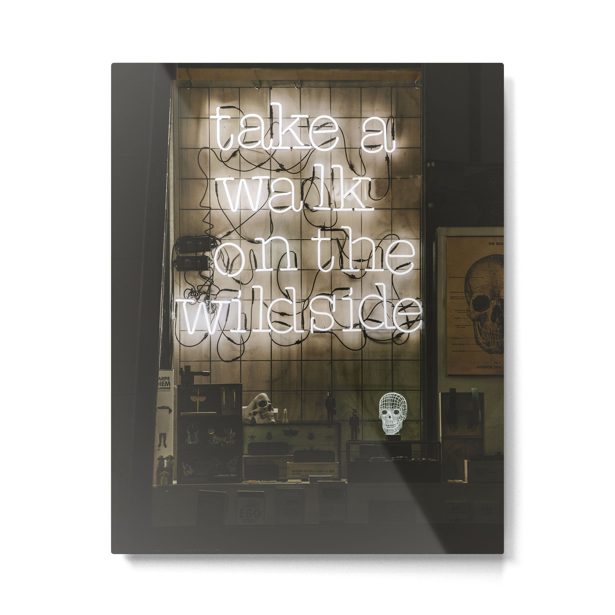Hey Baby Take a Walk on the Wild Side -  70s Lou Reed quote street art neon retro typography Metal Print Gallery Image 4