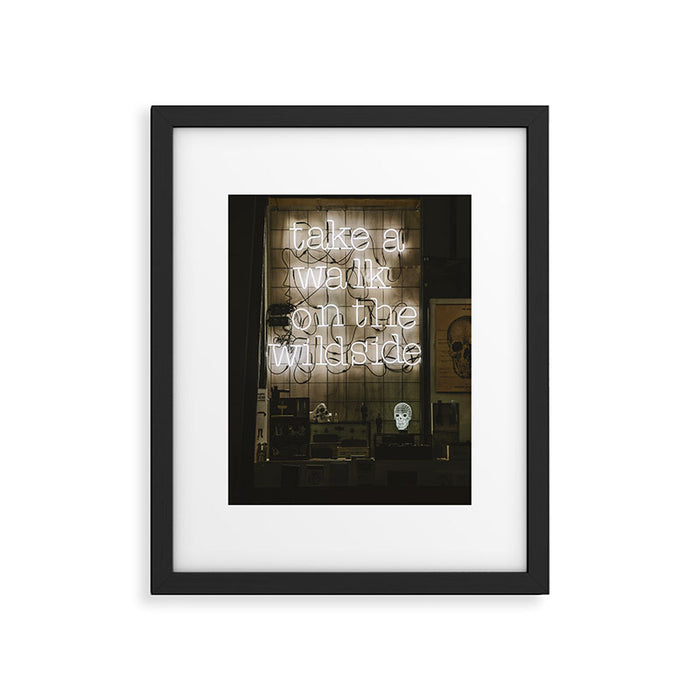 Hey Baby Take a Walk on the Wild Side -  70s Lou Reed quote street art neon retro typography Framed Art Print Gallery Image 1