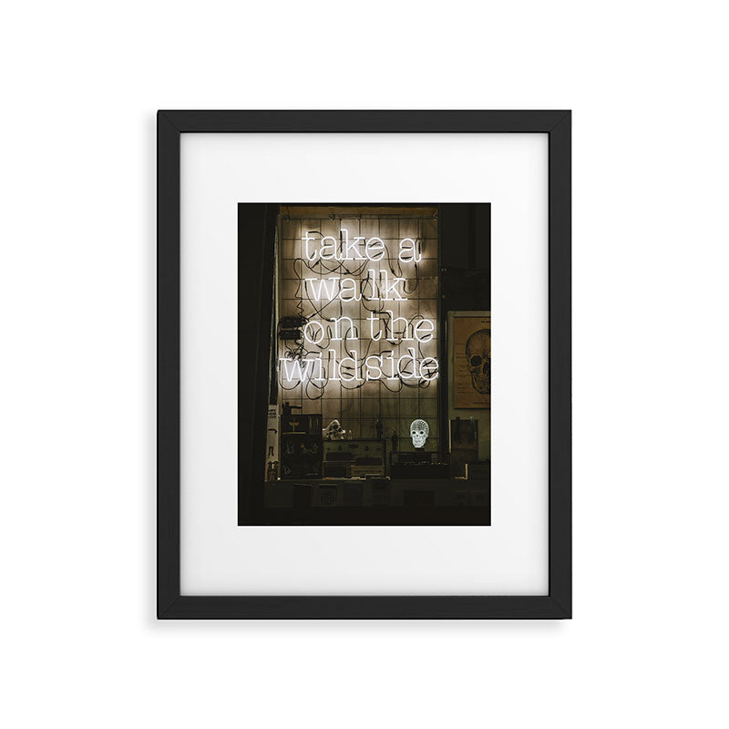 Hey Baby Take a Walk on the Wild Side -  70s Lou Reed quote street art neon retro typography Framed Art Print Gallery Image 5