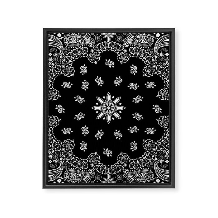 black and white bandana pattern Framed Canvas Print Gallery Image 1