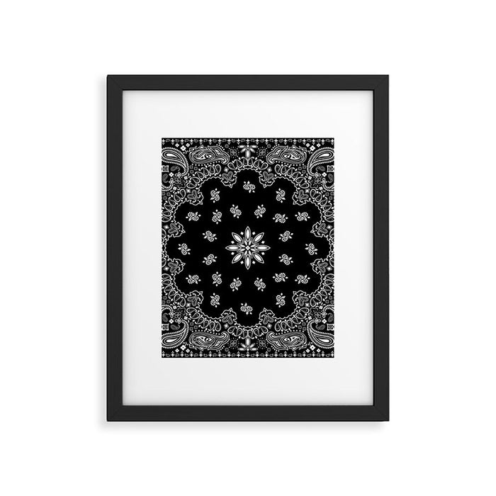 black and white bandana pattern Framed Art Print Gallery Image 1