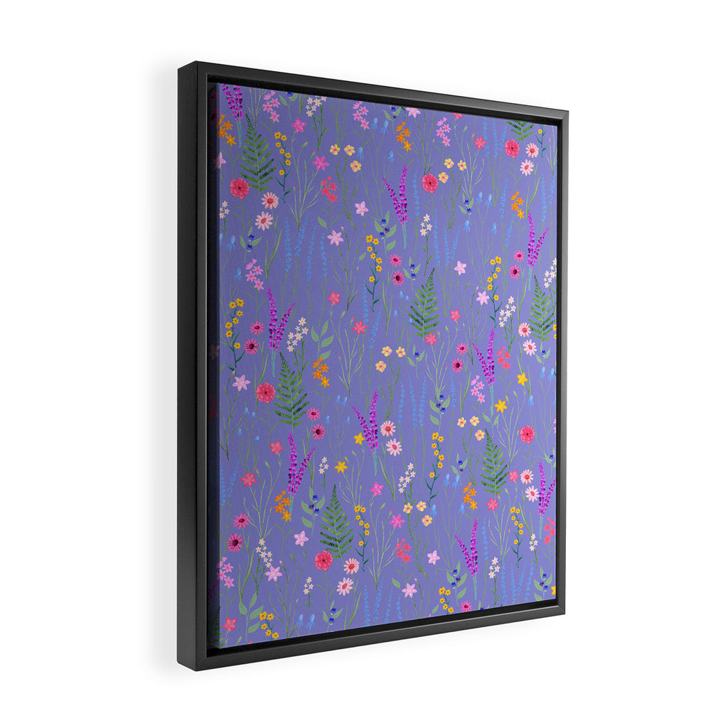 blue meadows colorful floral pattern Framed Canvas Print Gallery Image 2