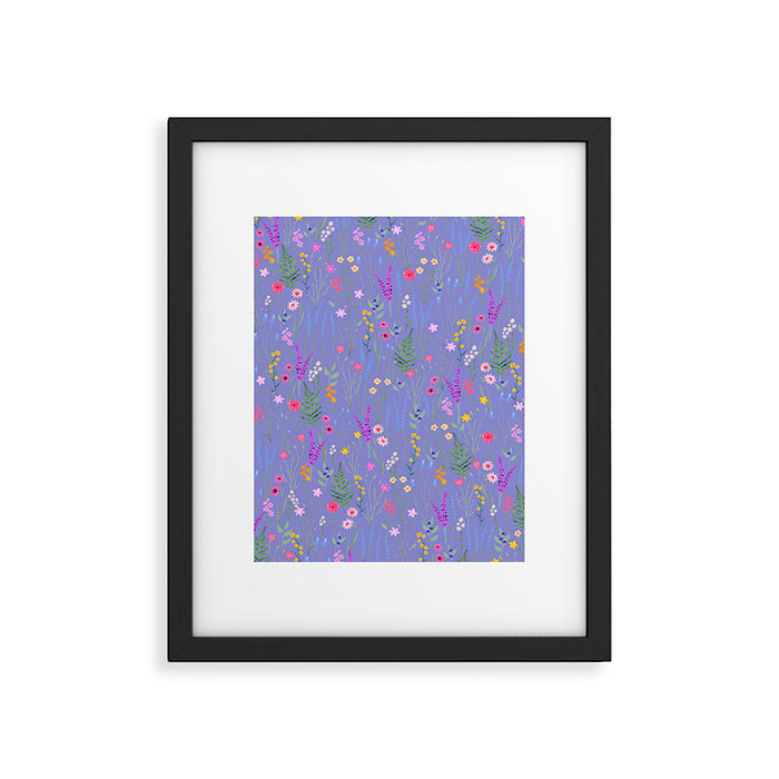 blue meadows colorful floral pattern Framed Art Print Gallery Image 1