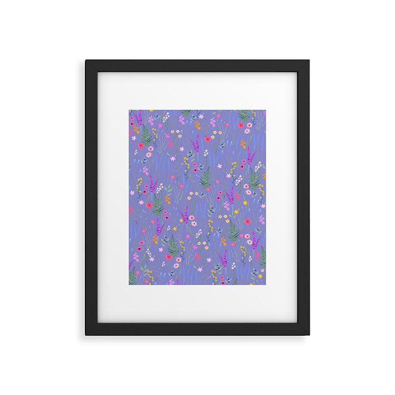 blue meadows colorful floral pattern Framed Art Print Gallery Image 5