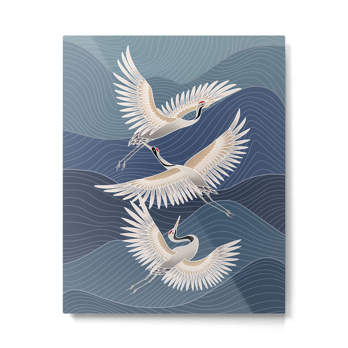 cranes, asian style art Metal Print Gallery Image 1