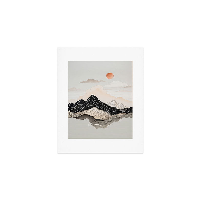 Japanese mountains, minimal ink print Art Print Gallery Image 1