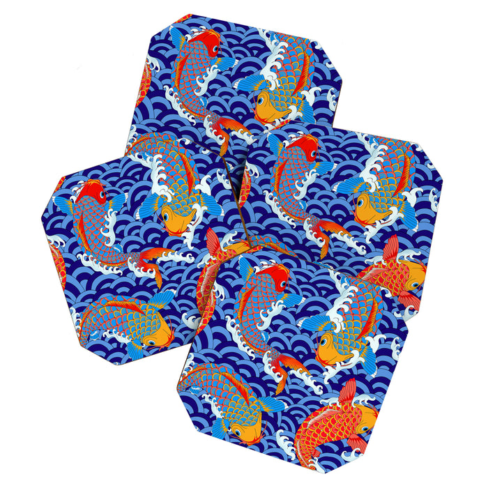 Koi fish / japanese tattoo style pattern Coaster Gallery Image 1