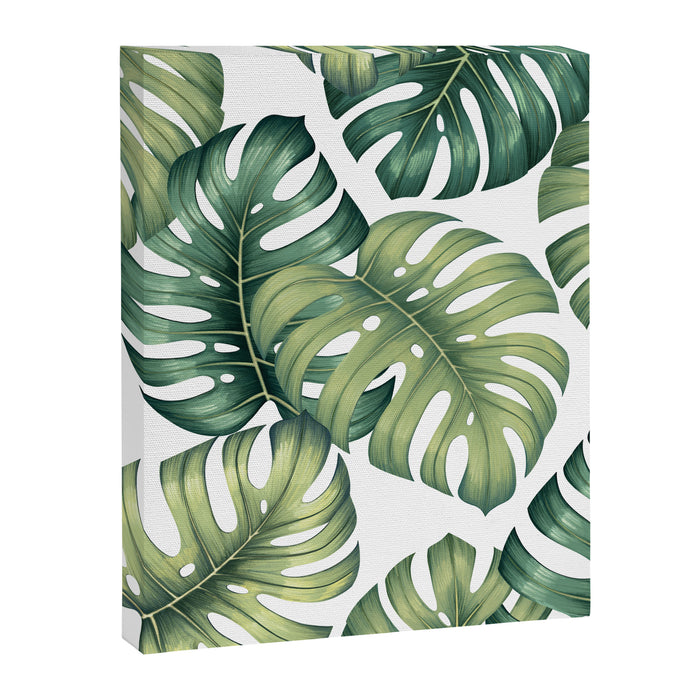 Monstera botanical leaves illustration pattern on white Canvas Print Gallery Image 1
