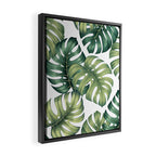 Monstera botanical leaves illustration pattern on white Framed Canvas Print Gallery Image 2