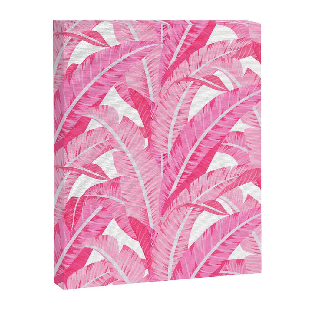 Pink banana leaves tropical pattern on white Canvas Print Gallery Image 8