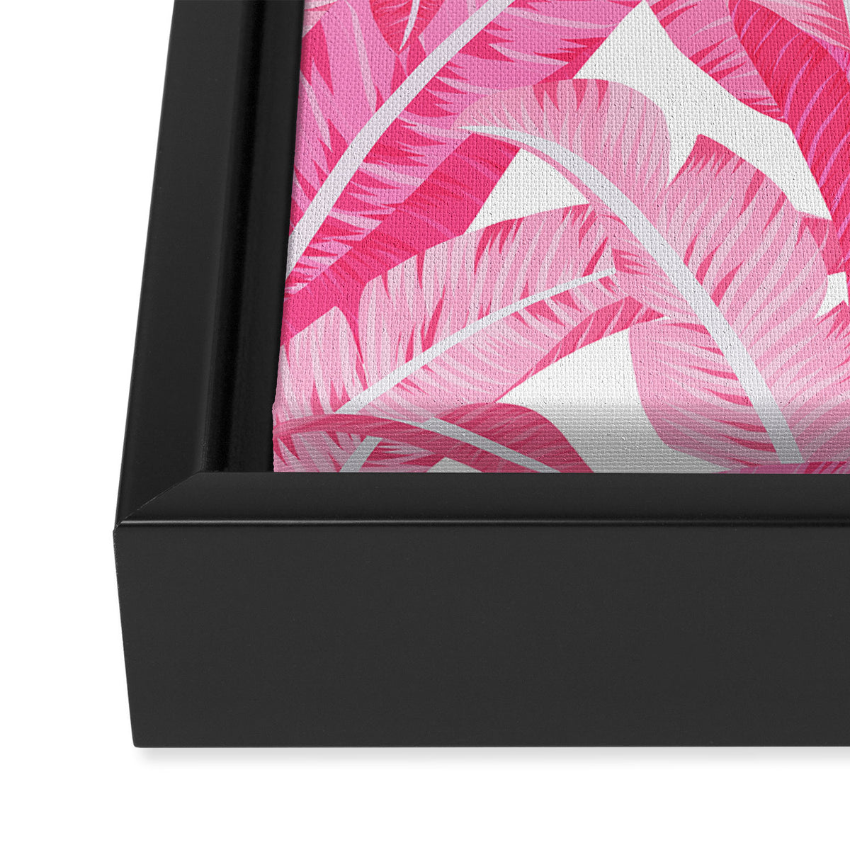 Pink banana leaves tropical pattern on white Framed Canvas Print Gallery Image 3