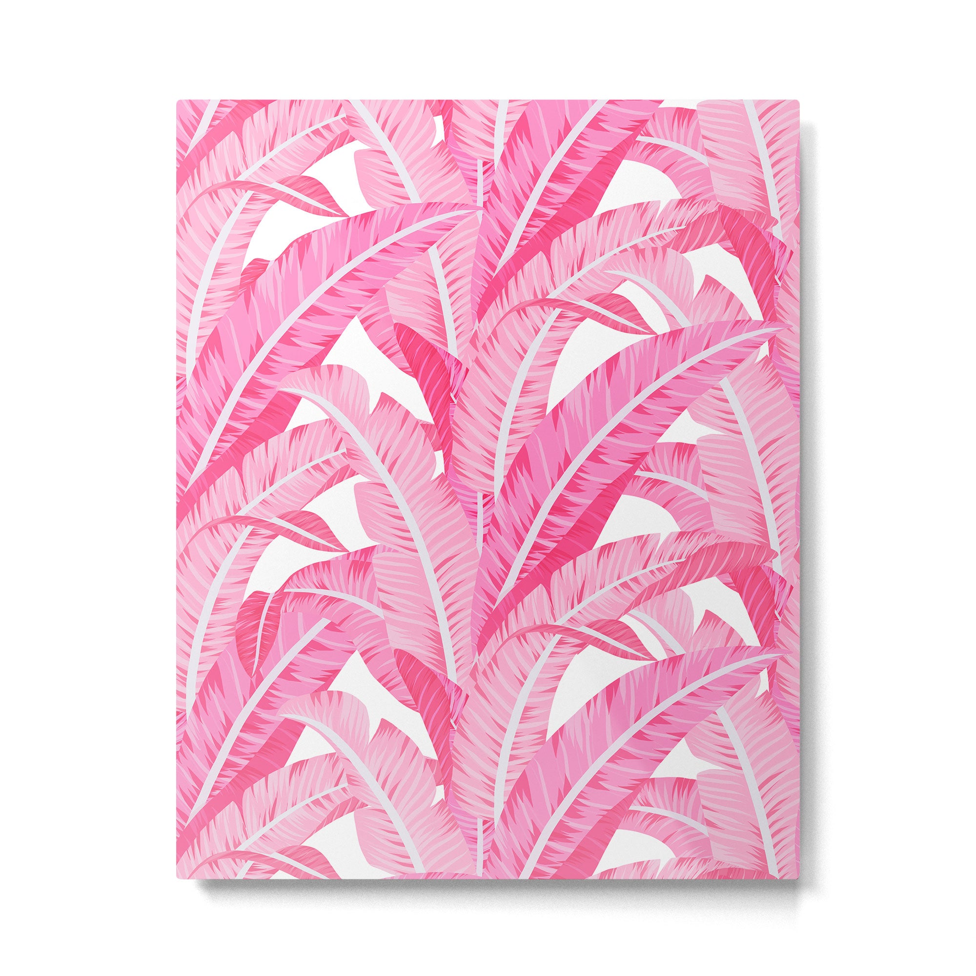 Pink banana leaves tropical pattern on white Metal Print Gallery Image 6