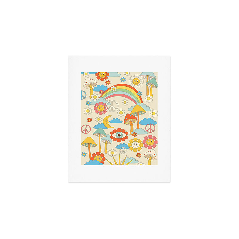 retro fantasy , boho mushroom rainbow trip Art Print Gallery Image 1