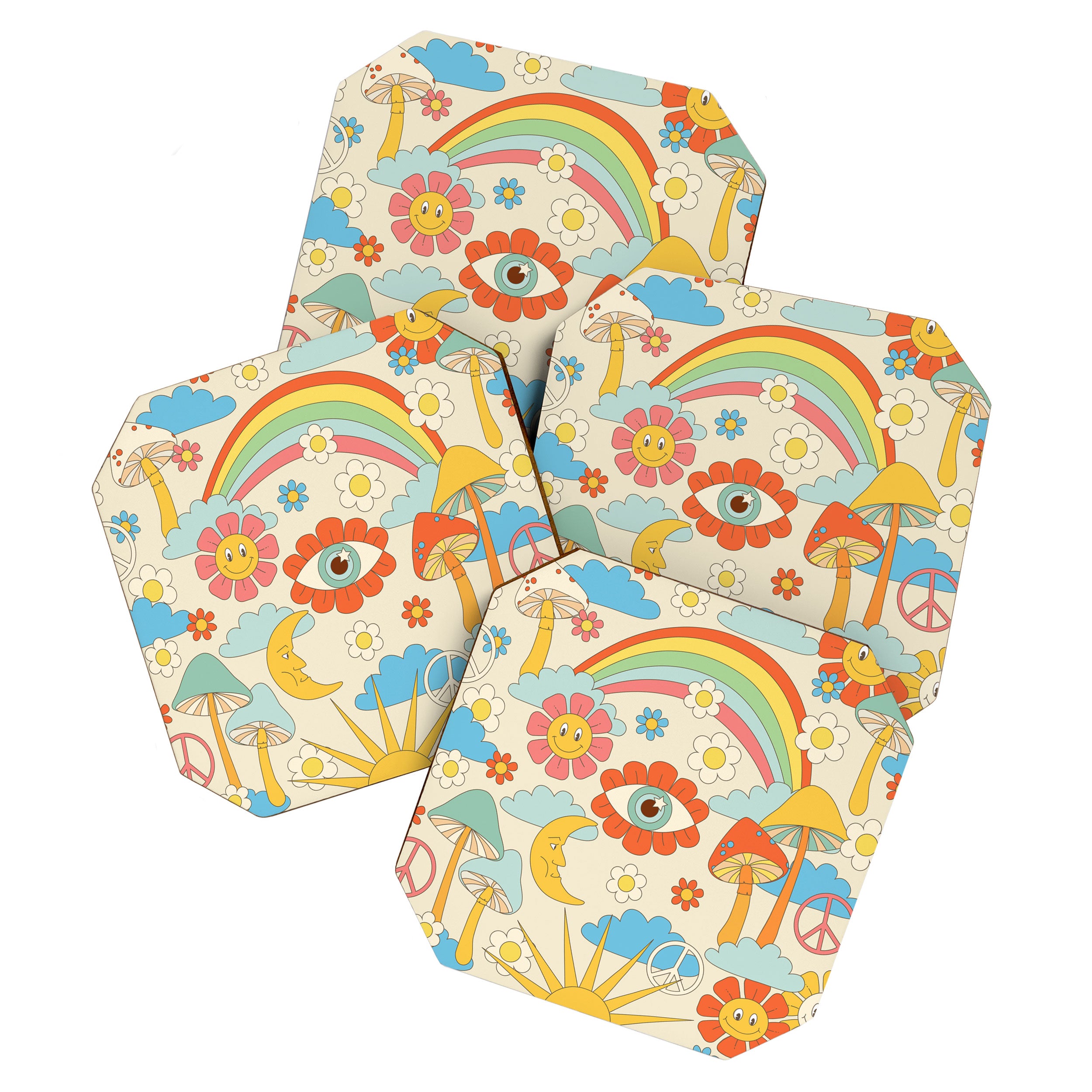 retro fantasy , boho mushroom rainbow trip Coaster Gallery Image 1