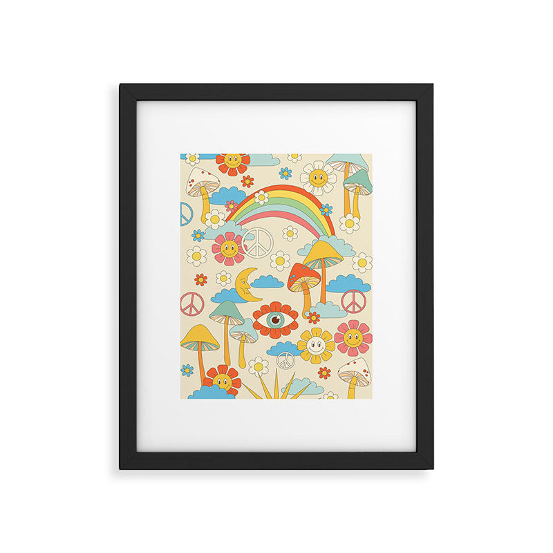 retro fantasy , boho mushroom rainbow trip Framed Art Print Gallery Image 6