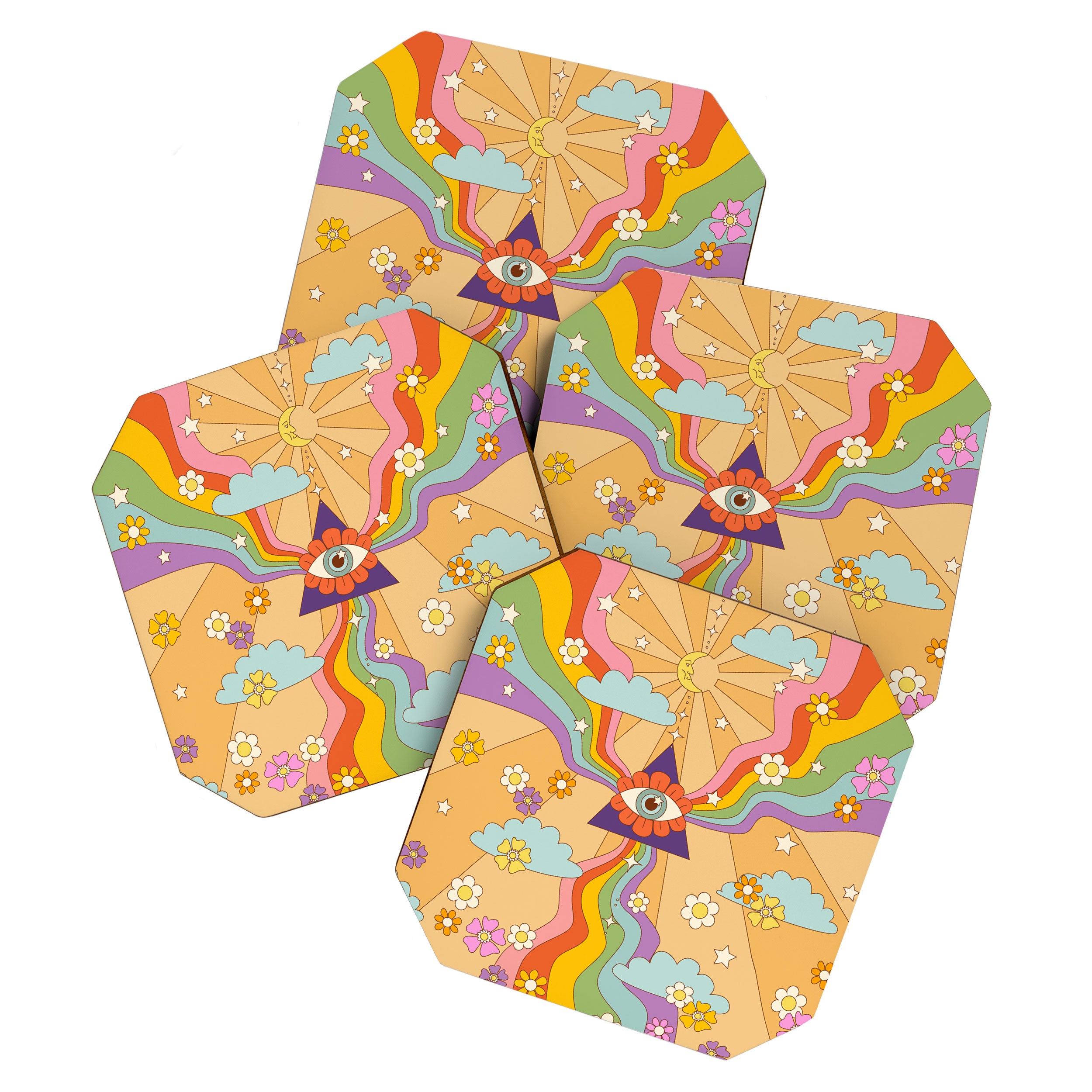 retro hippie boho rainbow print  Coaster Gallery Image 1