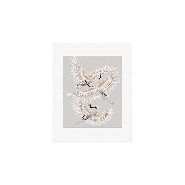 traditional Japanese cranes bright illustration Art Print Gallery Image 1