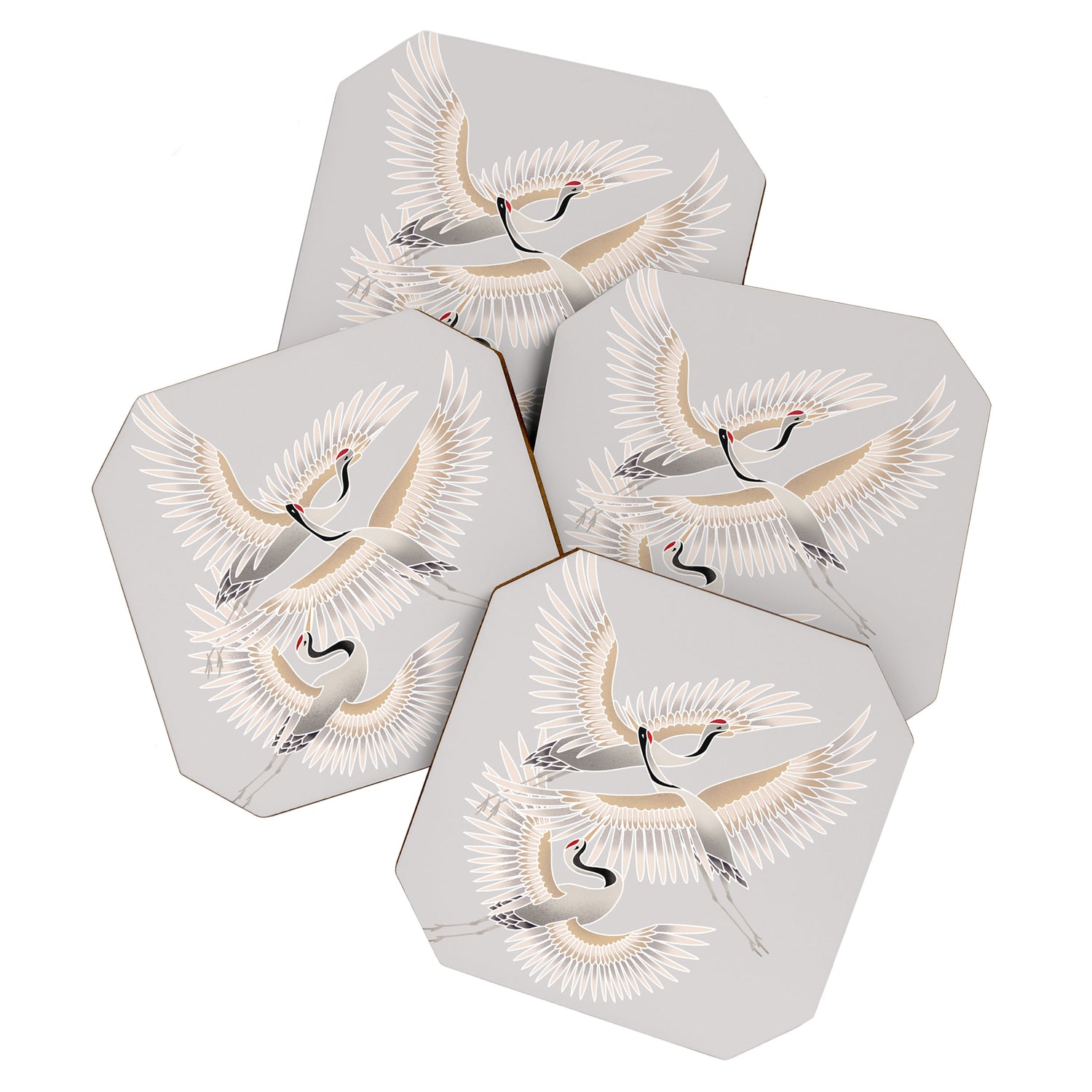 traditional Japanese cranes bright illustration Coaster Gallery Image 1