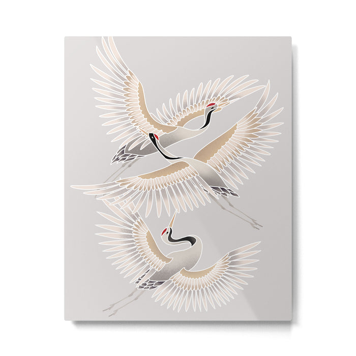 traditional Japanese cranes bright illustration Metal Print Gallery Image 1