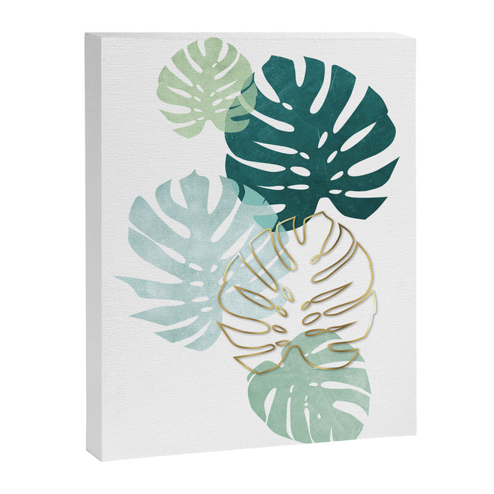 Tropical minimal / green, turquoise and gold monstera Canvas Print Gallery Image 1