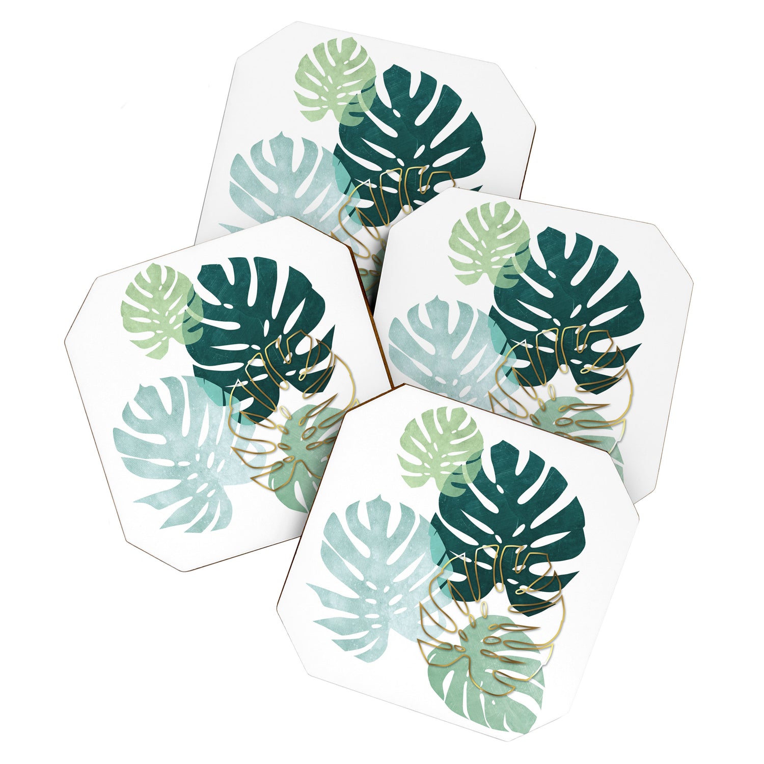 Tropical minimal / green, turquoise and gold monstera Coaster Gallery Image 1
