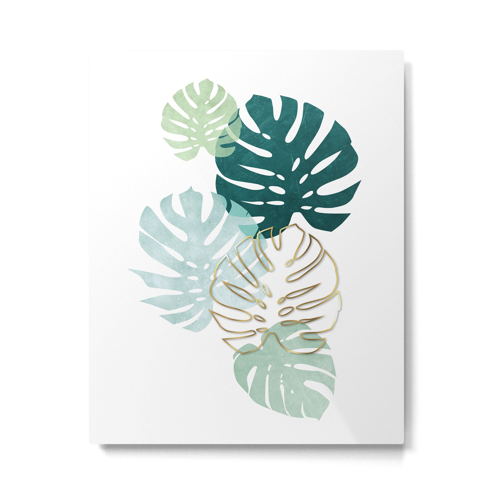 Tropical minimal / green, turquoise and gold monstera Metal Print Gallery Image 6