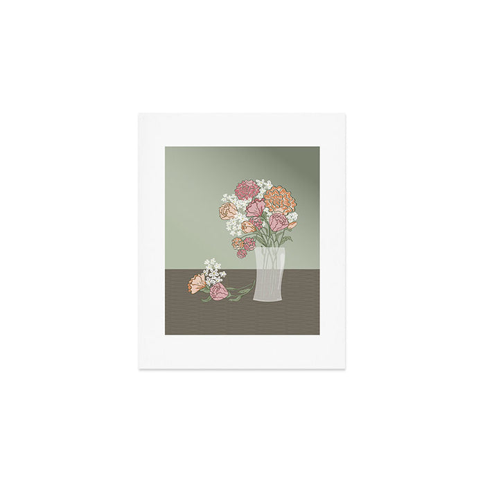 Botanical Green Garden Bouquet in Glass Vase Art Print Gallery Image 1
