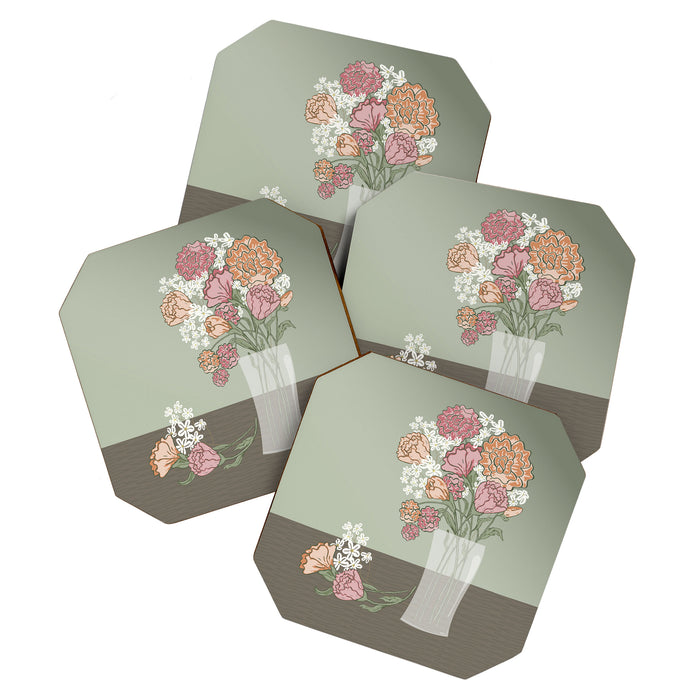 Botanical Green Garden Bouquet in Glass Vase Coaster Gallery Image 1