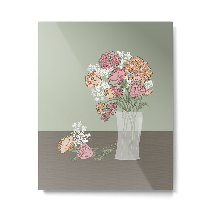 Botanical Green Garden Bouquet in Glass Vase Metal Print Gallery Image 1