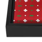 Christmas vector green and white horizontal and vertical stitches aligned on red background seamless Framed Canvas Print Gallery Image 3