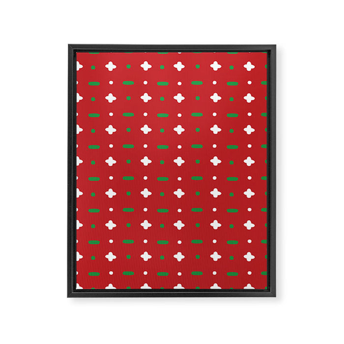 Christmas vector green and white horizontal and vertical stitches aligned on red background seamless Framed Canvas Print Gallery Image 1