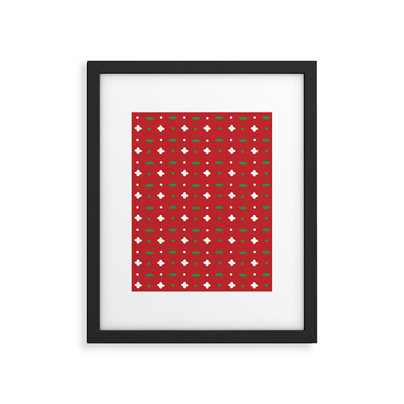 Christmas vector green and white horizontal and vertical stitches aligned on red background seamless Framed Art Print Gallery Image 6