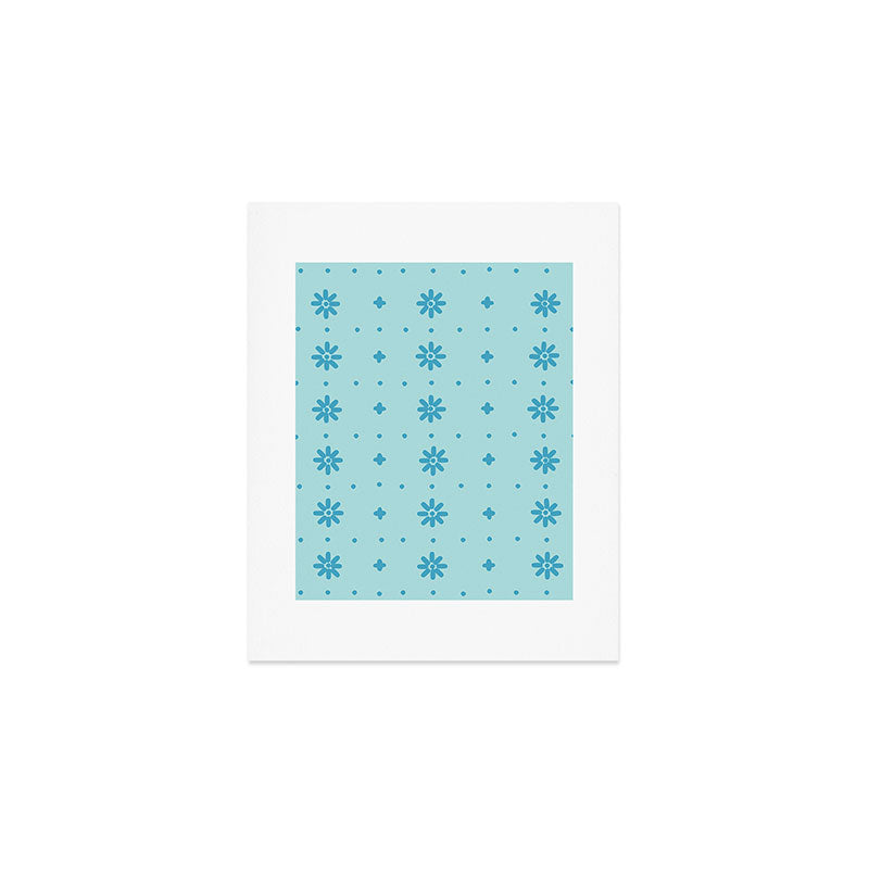 Christmas snowflake vector with simple modern blue stitches on light blue pattern Art Print Gallery Image 1