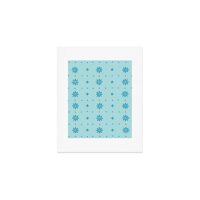Christmas snowflake vector with simple modern blue stitches on light blue pattern Art Print Gallery Image 1